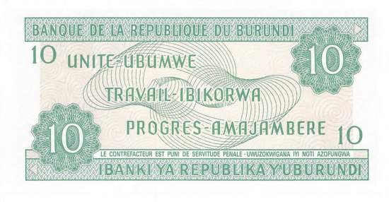 Burundi p33b 10 Francs 1989